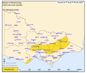 Damaging winds across the northeastern ranges aren’t expected to hit Dandenong Ranges
