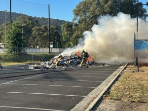 Recycling truck forced to empty waste in carpark after fire