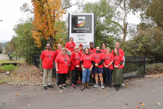 Healesville High School’s education union members gathers for rally
